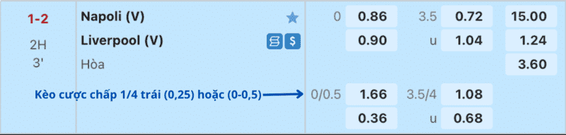 Kèo cược chấp 1/4 trái (0,25) hoặc (0-0,5)